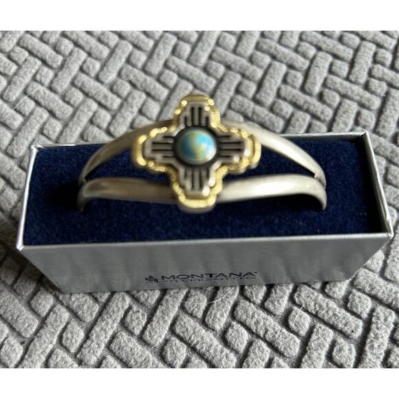 Montana Silversmiths Silver Zia Sun Bracelet Cuff With Turquoise Center Tribal - Picture 1 of 6